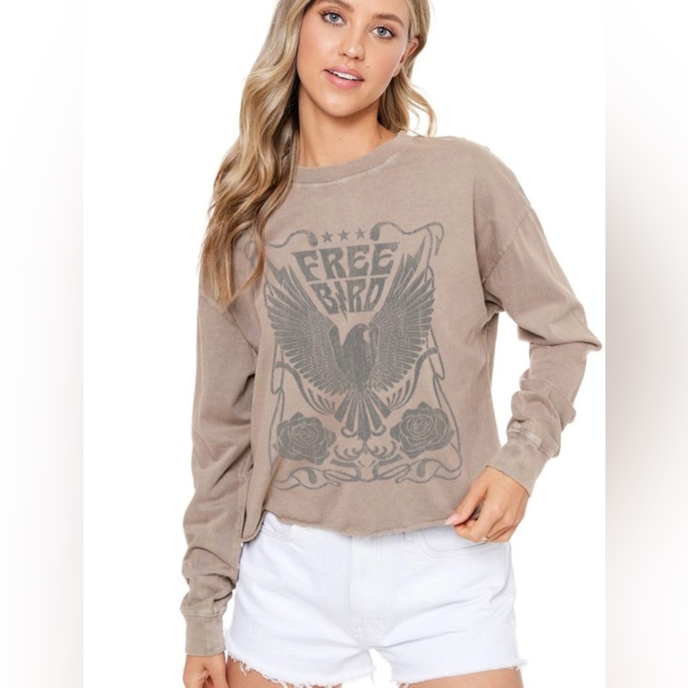Zutter USA Free Bird Graphic Cropped Tee Mocha Brown size Small